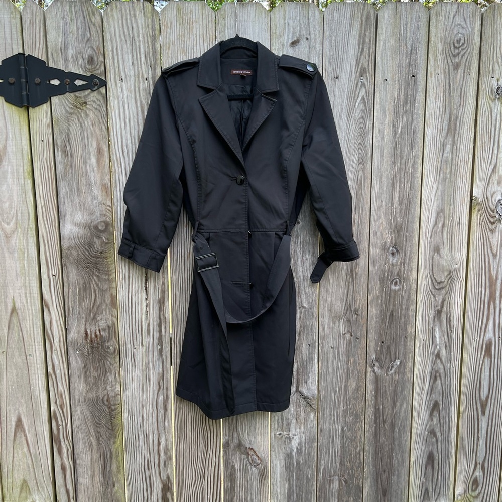 Adrienne Vittadini Belted Black Trench Coat Sz 10